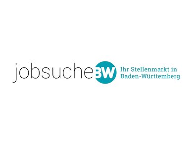 Das Logo von Jobsuche BW mit Claim in schwarzer und blauer Schrift.