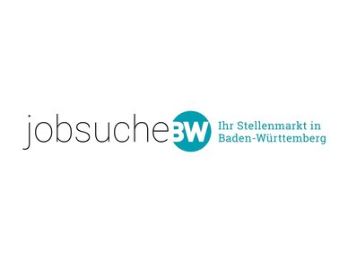 jobsucheBW, Nussbaum Medien Das Logo von Jobsuche BW mit Claim in schwarzer und blauer Schrift.